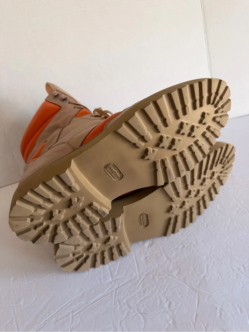 Calvin Klein Collection Beige and Orange Leather High-Top Boots